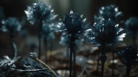 Dry flowers in a dark room. Shallow depth of field.の素材
