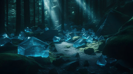 Icebergs in the forest, 3d render. Computer digital drawing.の素材
