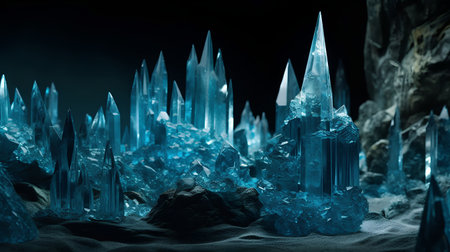 Ice crystals on a dark background. 3d rendering, 3d illustration.の素材