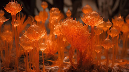Mushrooms growing in the forest, close-up macro photographyの素材
