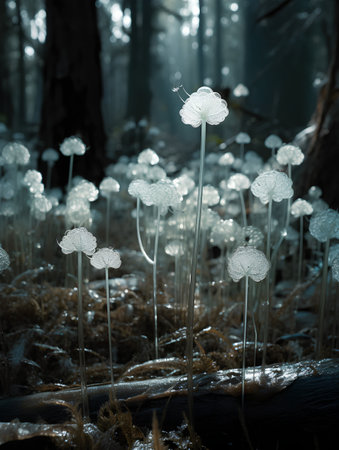 Mysterious foggy forest in the winter. Magical atmosphere.の素材