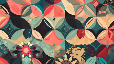 Seamless pattern with abstract flowers and leaves. Vector illustration.の素材