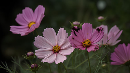 Cosmos flowers blooming in the garden. Floral background.の素材