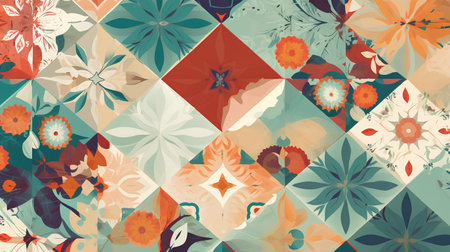 Seamless background pattern. Patchwork pattern with flowers and leaves.の素材