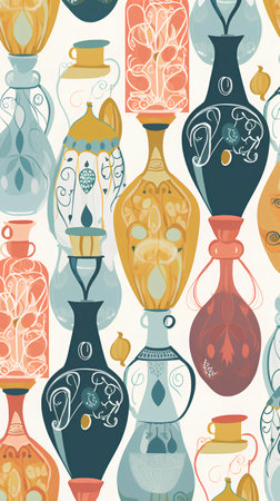 Seamless pattern with hand drawn vases. Vector illustration.の素材