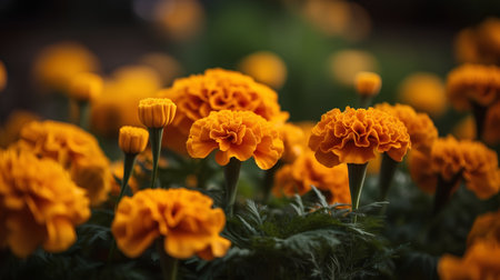 Beautiful marigold flowers in the garden. Nature background.の素材