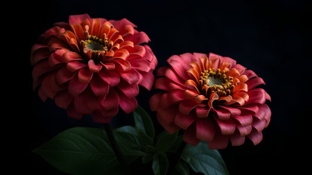 Beautiful red dahlia flowers on black background, close upの素材
