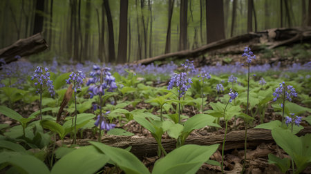 Bluebells blooming in the forest. Springtime in the woods.の素材