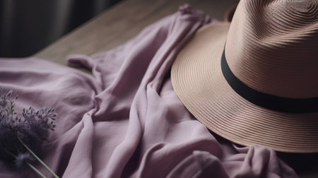 hat on the bed in the morning, soft focus, vintage toneの素材