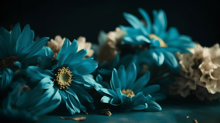 Beautiful blue chrysanthemums on a dark background.の素材
