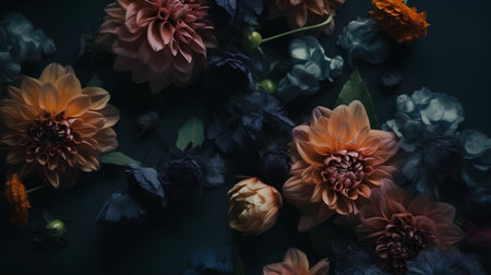 Dahlia flowers on a black background. Floral background.の素材