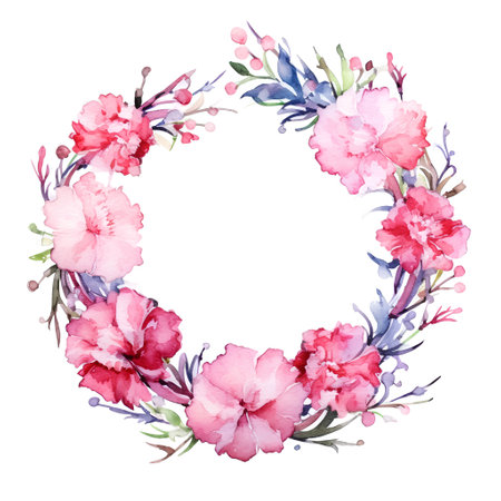 Watercolor floral wreath isolated on white background. Hand drawn illustration.の素材