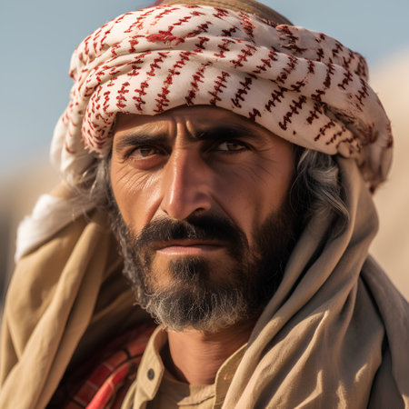 Portrait of a bearded arabic man in the desert.の素材