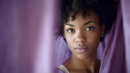 Portrait of a beautiful young african american woman with curly hairの素材