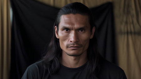 Portrait of a man with a serious expression on his face.の素材