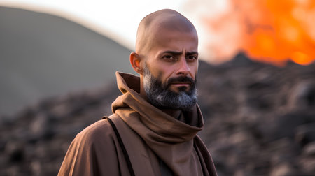 Portrait of a Muslim man in the middle of the desert.の素材