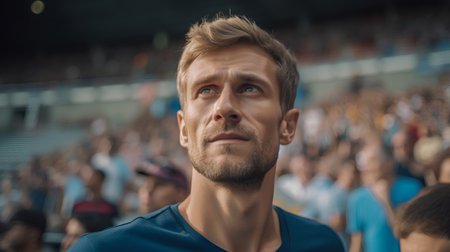 Portrait of a handsome young man on the background of the stadiumの素材