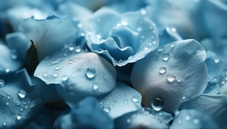 Beautiful blue hydrangea with water drops close-upの素材