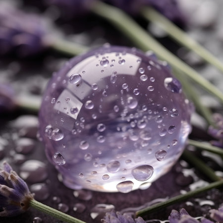 Spa still life with lavender and water droplets, close upの素材