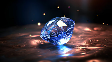 3d rendering of a blue diamond in water with bokeh backgroundの素材