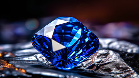 Blue sapphire on a black background. 3d rendering.の素材