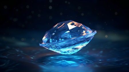 3d rendering of a blue diamond in water with bokeh backgroundの素材