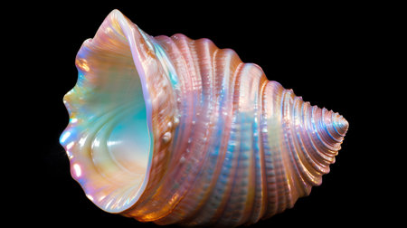 Colourful seashell isolated on black background. 3d illustrationの素材