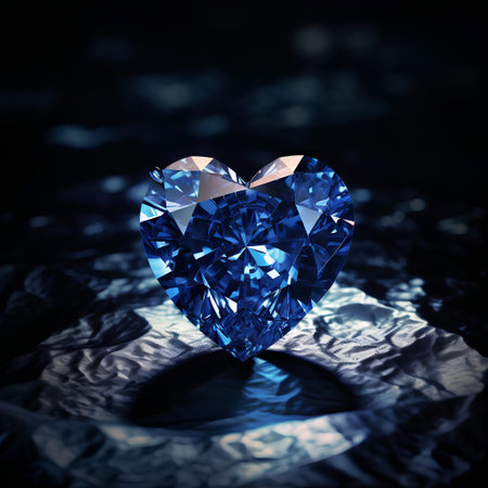 Blue diamond heart on a dark background. 3d rendering toned imageの素材