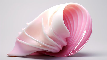 3D rendering of a pink cream swirl on a white background.の素材