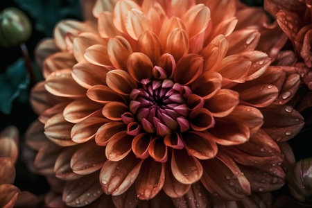 Beautiful orange dahlia flower close up, natural floral backgroundの素材