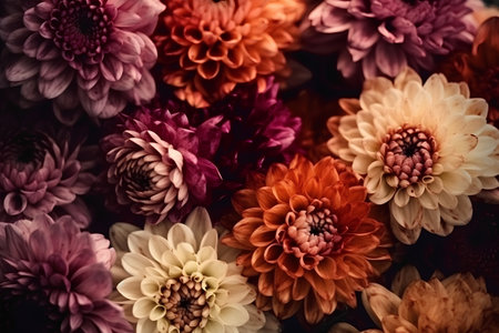 Colorful chrysanthemum flowers as floral background, macroの素材