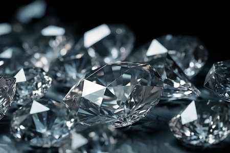 diamonds on black background close-up macro. 3d illustrationの素材