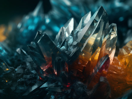 Macro shot of a cluster of crystal crystals. Abstract background.の素材