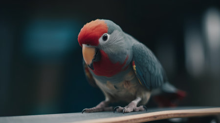 Portrait of a red-crowned parrot in a cageの素材