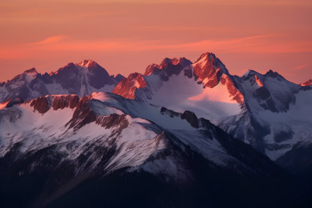 Mountain range at sunset with snow and blue sky, 3d renderの素材