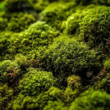 Close up of green moss texture. Nature background. Selective focus.の素材