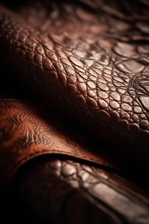 Crocodile skin close-up macro shot. Brown leather backgroundの素材