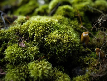 Moss on the rock in the forest. Macro. Selective focus.の素材