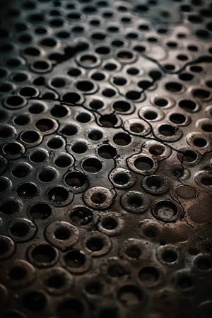 abstract background of metal plate with holes, closeup of photoの素材
