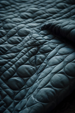 Close up of black quilted fabric texture background. Selective focus.の素材