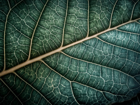 Close up of green leaf texture background. Shallow depth of field. Toned.の素材