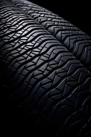 Car tire texture close up. Car tyre background. Black and whiteの素材