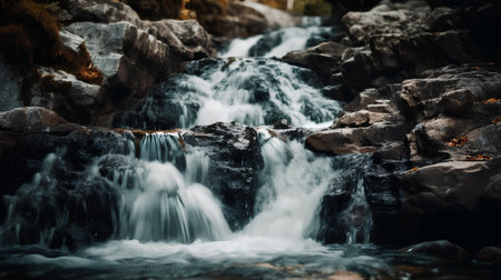 Beautiful waterfall in the mountains, long exposure. Toned.の素材