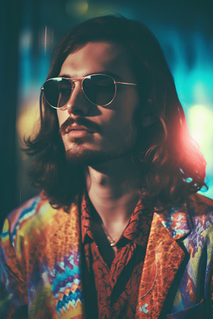 Portrait of a handsome young man in sunglasses. Men's beauty, fashion.の素材