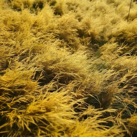 Close up of yellow grass in the autumn season. Natural background.の素材