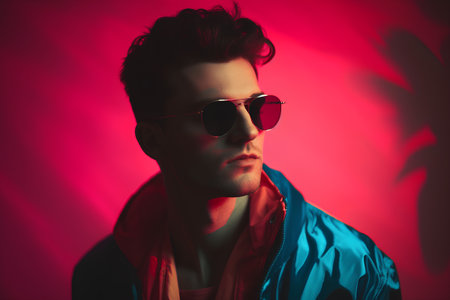 Portrait of a handsome young man in sunglasses. Men's beauty, fashion.の素材