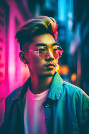 Portrait of a handsome young asian man in the city.の素材