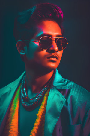 Portrait of a handsome young man in sunglasses. Men's beauty, fashion.の素材