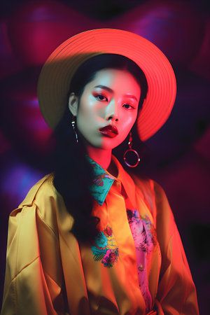 Fashion shot of a beautiful asian woman with bright makeup.の素材