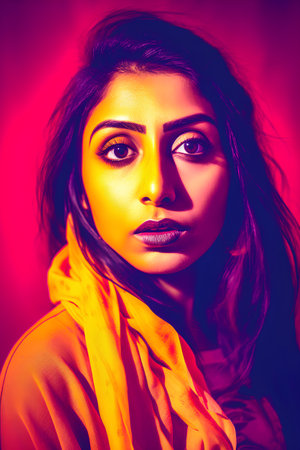 Portrait of a beautiful young woman with bright make-up.の素材